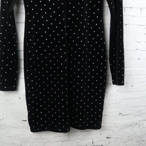 H&M BLACK VELVET RHINESTONE STUDDED LONG SLEEVE HIGH NECK DRESS SIZE SMALL - Picture 12 of 12